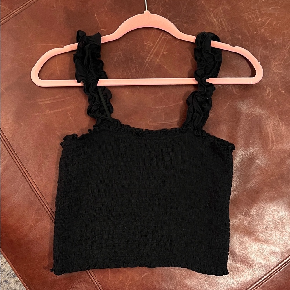 Aerie Black Ruffled Crop Top